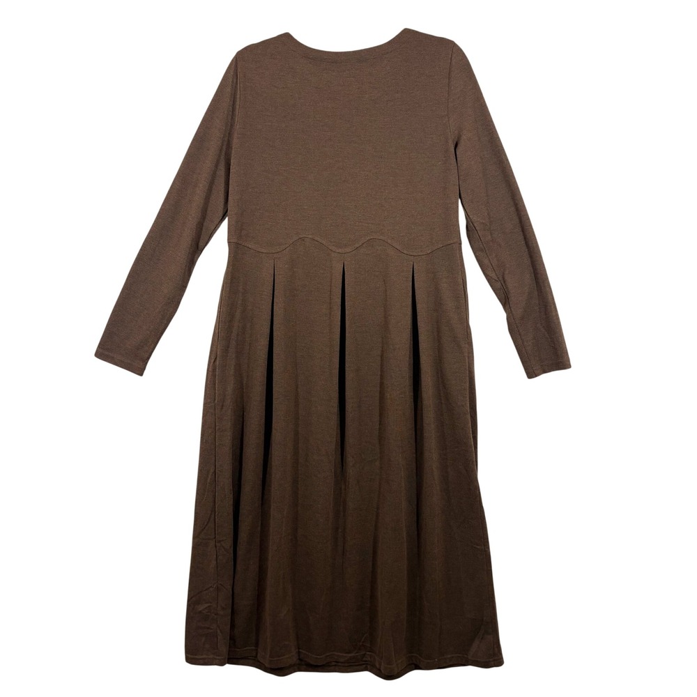 NEW Lintico Calista Wool Blend Arc Panel Sculpted Pleats Maxi Dress Size M Brown - Picture 10 of 10